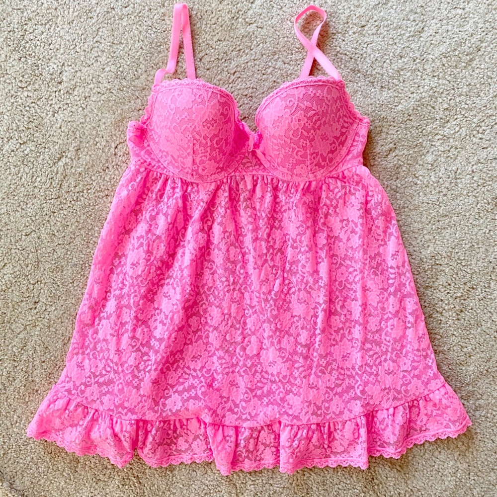 Victoria’s Secret Hot Pink Baby Doll Lingerie 💋